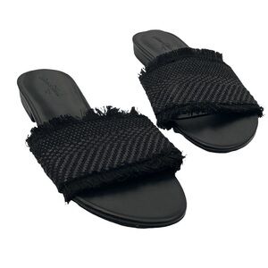 Universal Thread Black Woven Fringe Hem Slip On Sandals Size 8 Women's